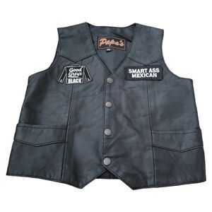 Leather Biker Vest Smart A$$ Mexican Good Guys Wear Black Kids Vest by Papa's